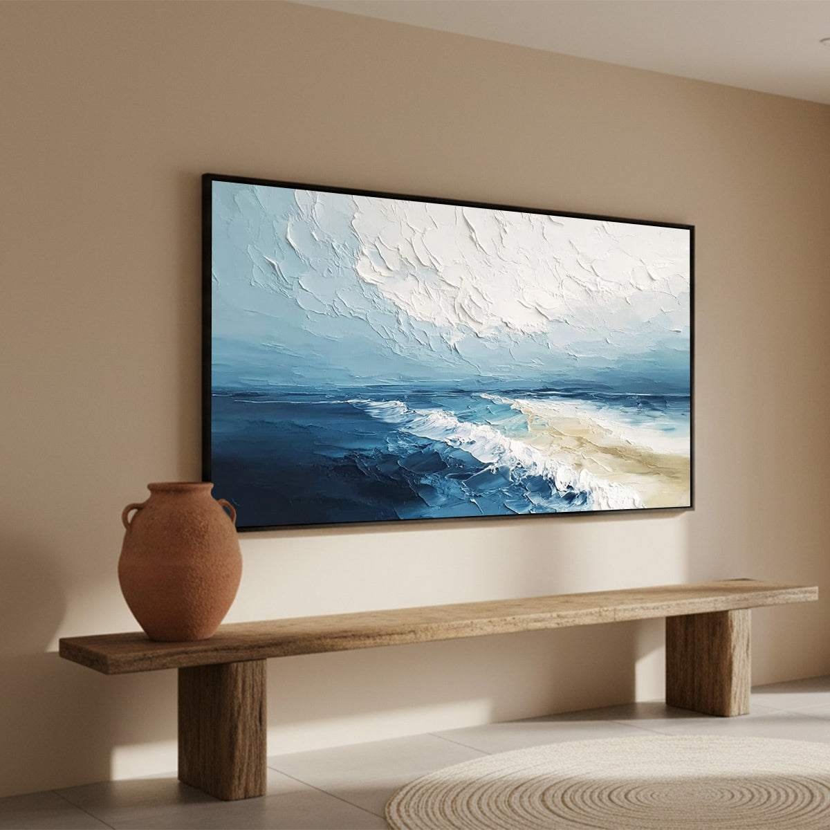 TIDAL WHISPER: Textured Impasto Coastal Seascape Oil Painting