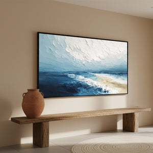 TIDAL WHISPER: Textured Impasto Coastal Seascape Oil Painting