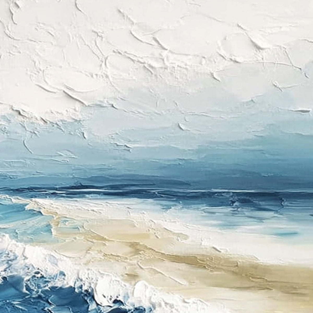 TIDAL WHISPER: Textured Impasto Coastal Seascape Oil Painting