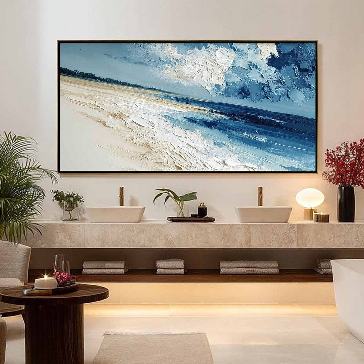 TIDAL WHISPER: Textured Impasto Seascape Oil Painting for Coastal Decor
