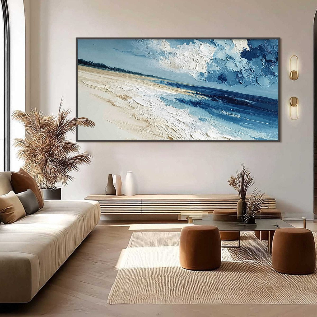 TIDAL WHISPER: Textured Impasto Seascape Oil Painting for Coastal Decor