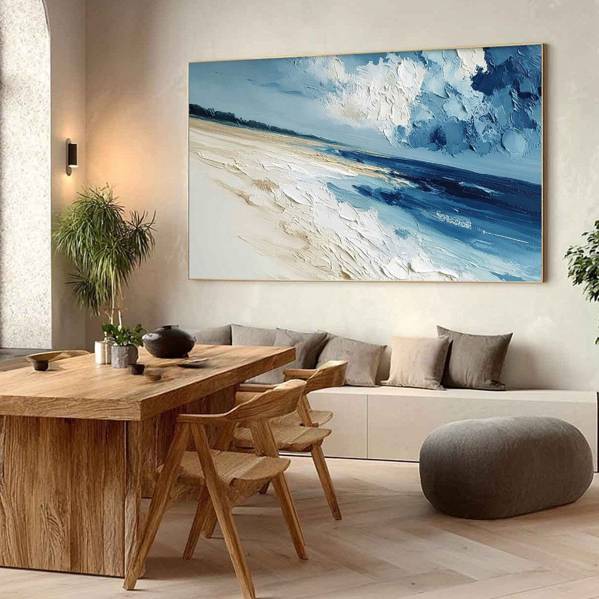 TIDAL WHISPER: Textured Impasto Seascape Oil Painting for Coastal Decor
