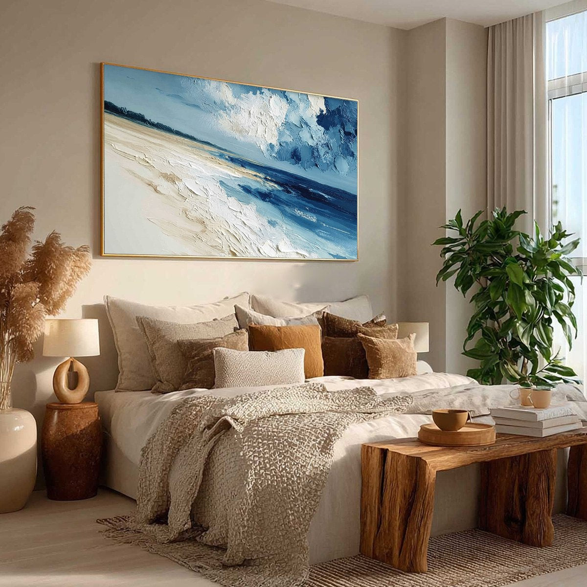 TIDAL WHISPER: Textured Impasto Seascape Oil Painting for Coastal Decor