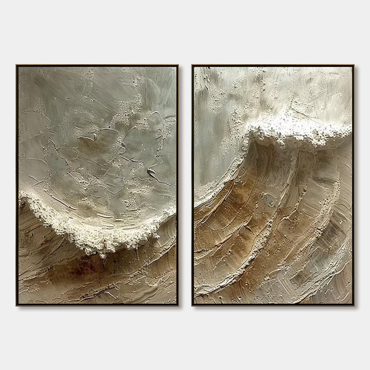 TIDAL WHISPER: Textured Wabi Sabi Coastal Diptych Oil Painting