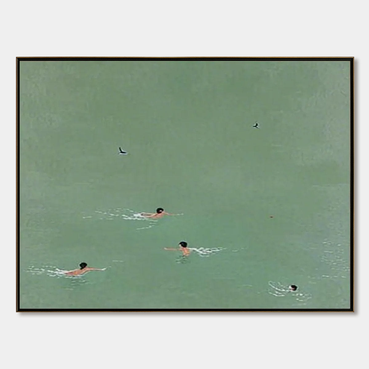 Tidal Glide Swimmer Oil Painting, Minimalist Sports Wall Art