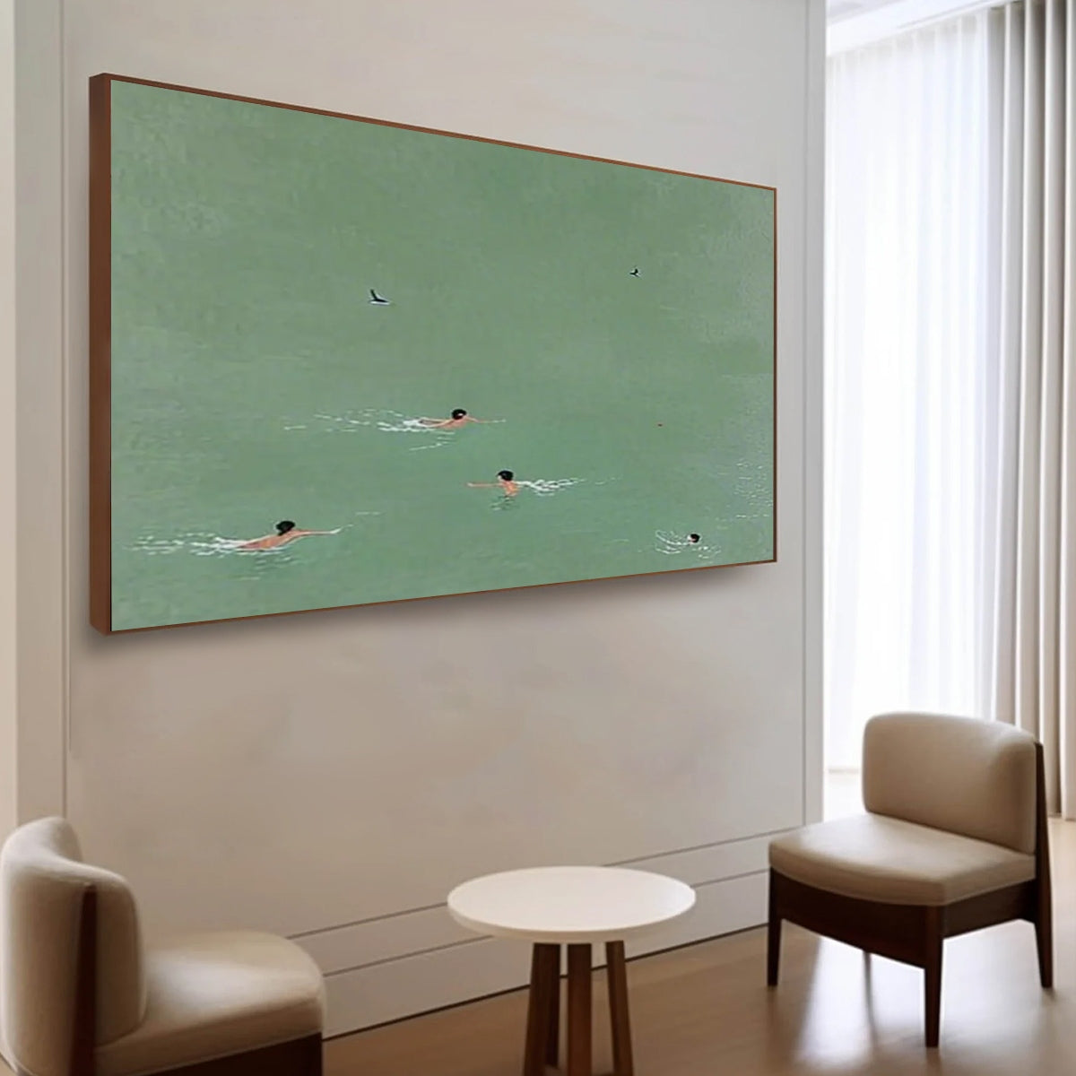 TIDAL GLIDE: Minimalist Swimmer Sports Oil Painting