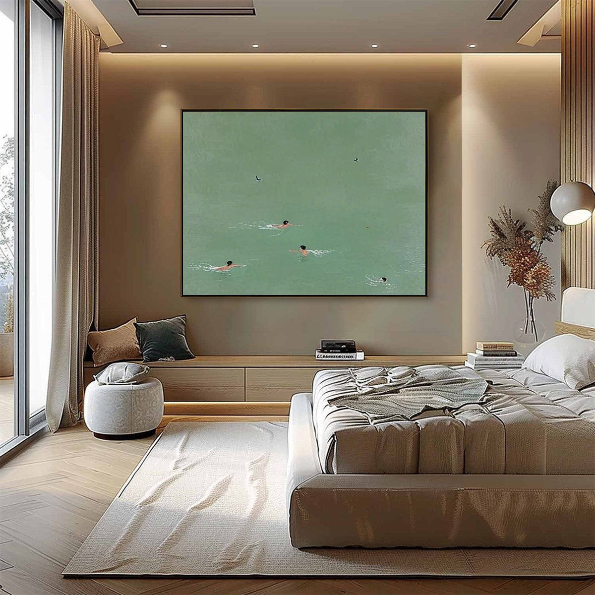 TIDAL GLIDE: Minimalist Swimmer Sports Oil Painting