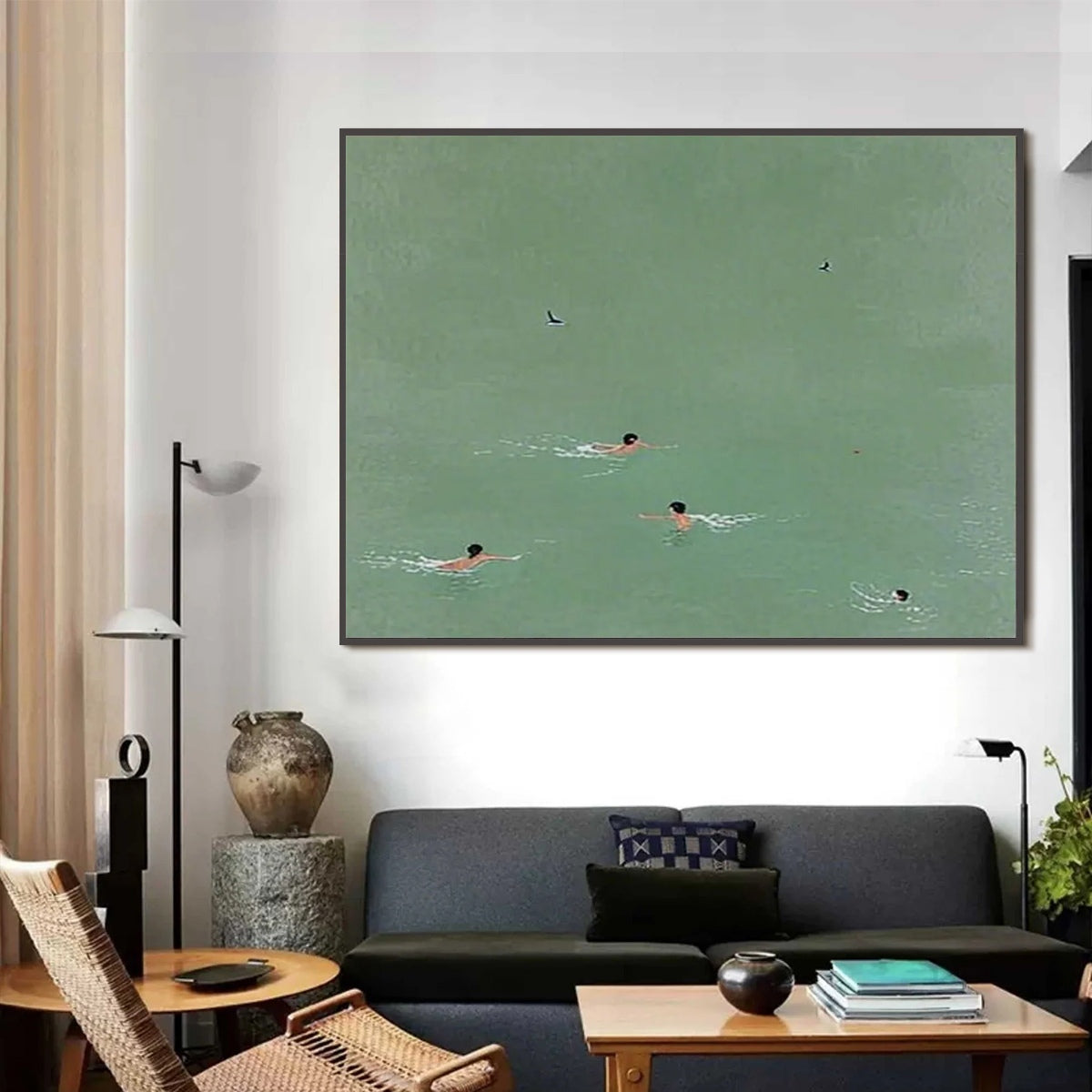 TIDAL GLIDE: Minimalist Swimmer Sports Oil Painting