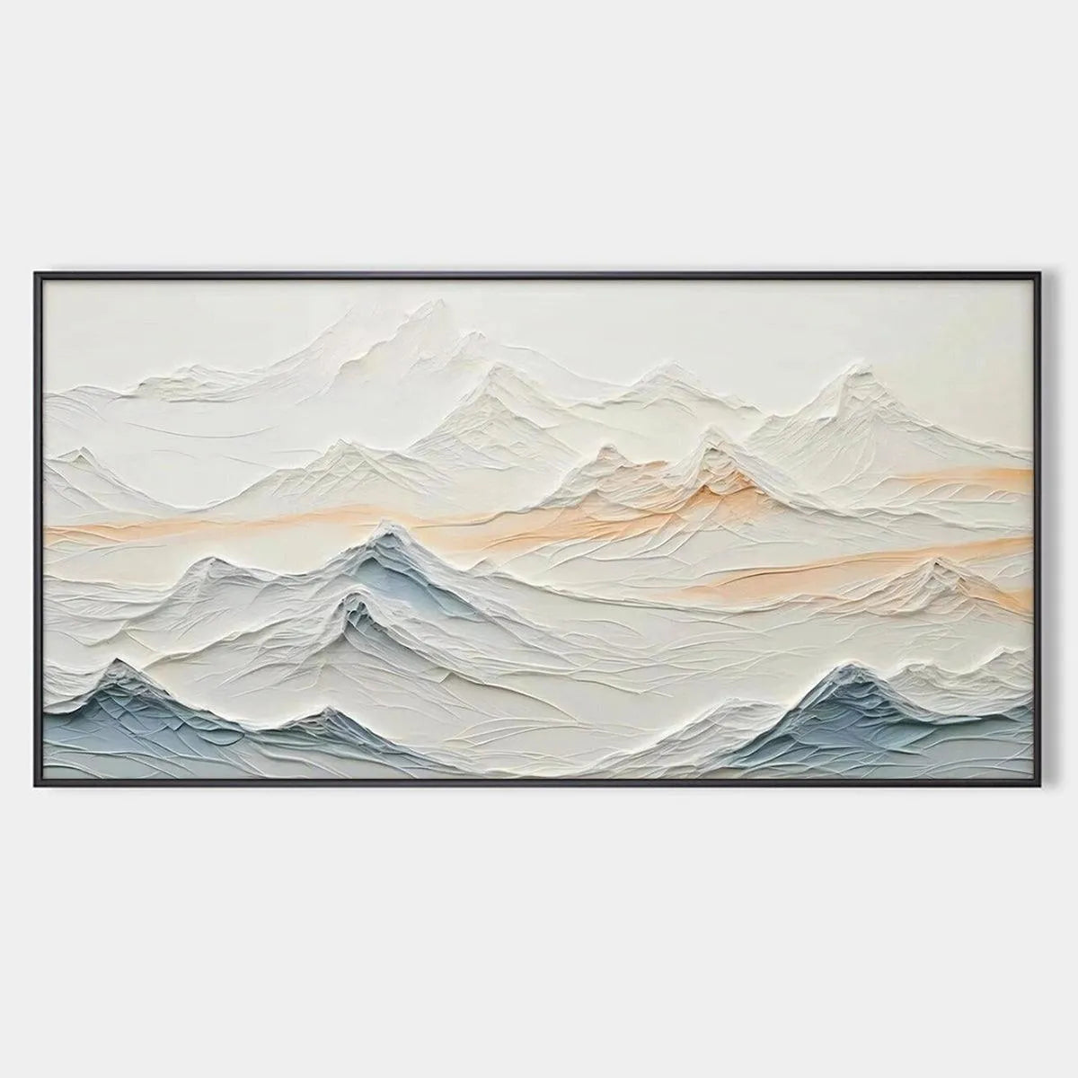 Textured Abstract Mountain Landscape Painting in Beige and Blue