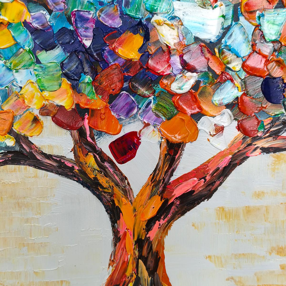 絵画 TREE Tree of Life: Original Textured Impasto Colorful Tree Oil Painting