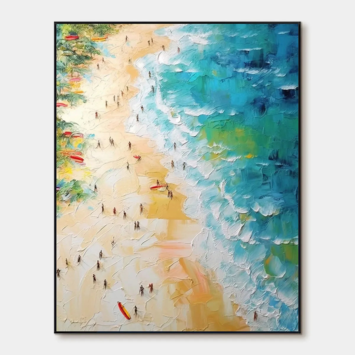 Vertical Impasto Beach Scene Oil Painting