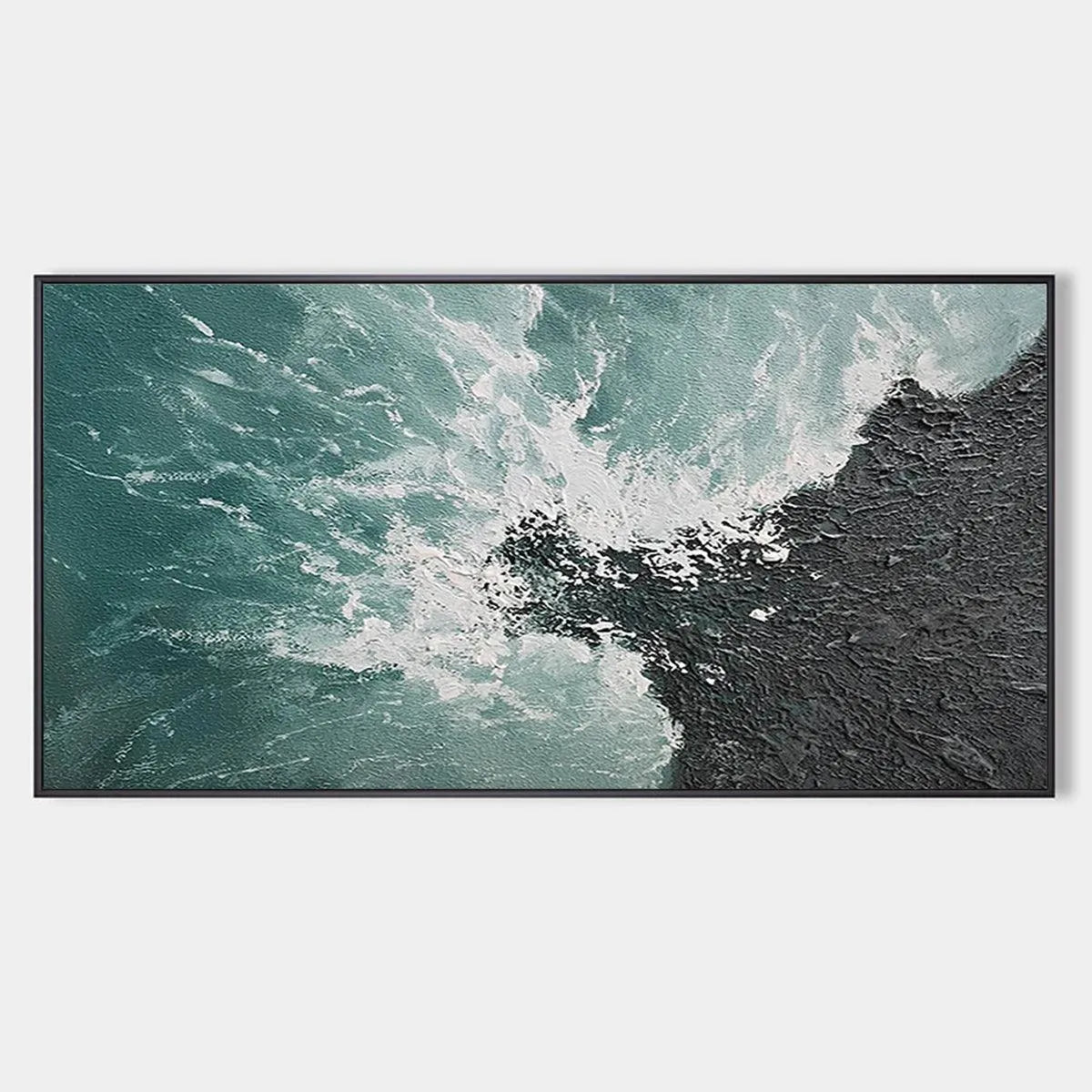 Textured Abstract Seascape Painting in Teal and Black