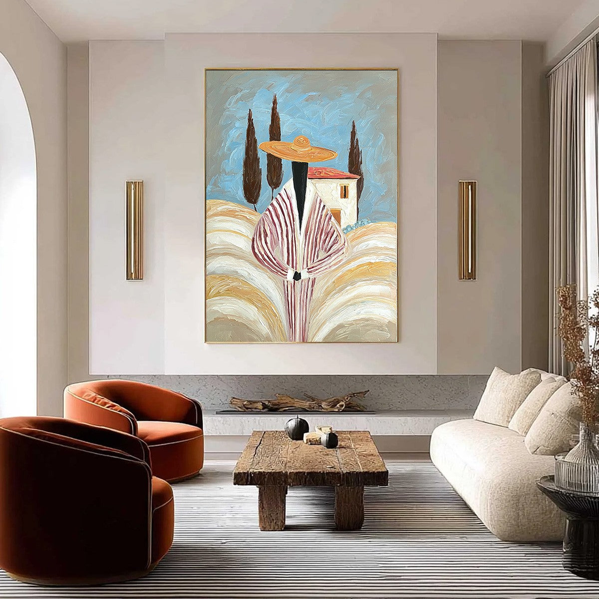 TUSCAN REVERIE: Textured Impasto Painting of a Figure in a Tuscan Landscape