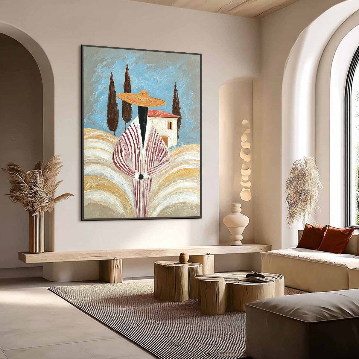 TUSCAN REVERIE: Textured Impasto Painting of a Figure in a Tuscan Landscape