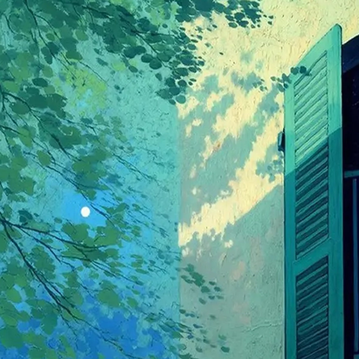 TWILIGHT PERCH: Minimalist Night Window Cat Oil Painting