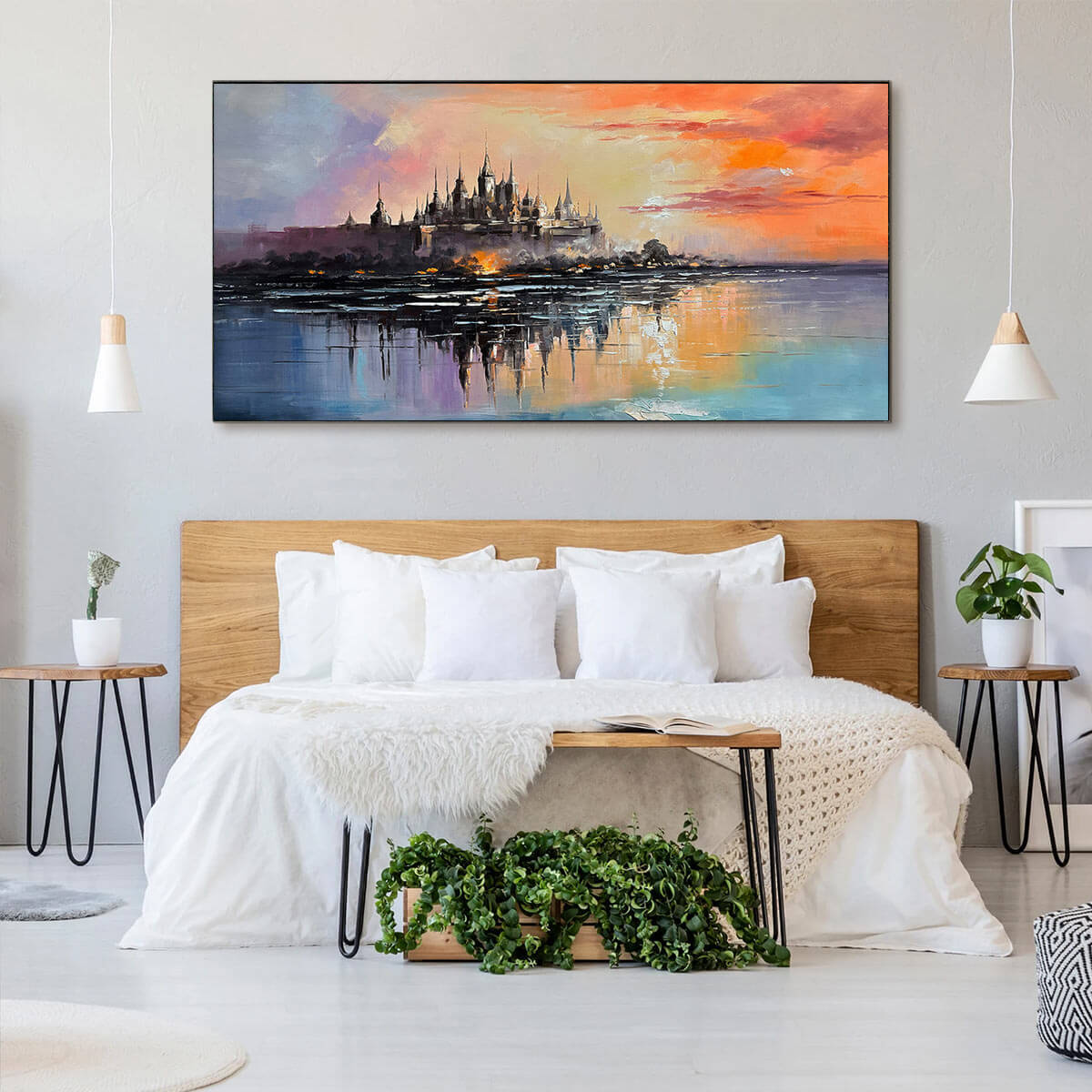 TWILIGHT KINGDOM: Panoramic Castle Landscape Oil Painting