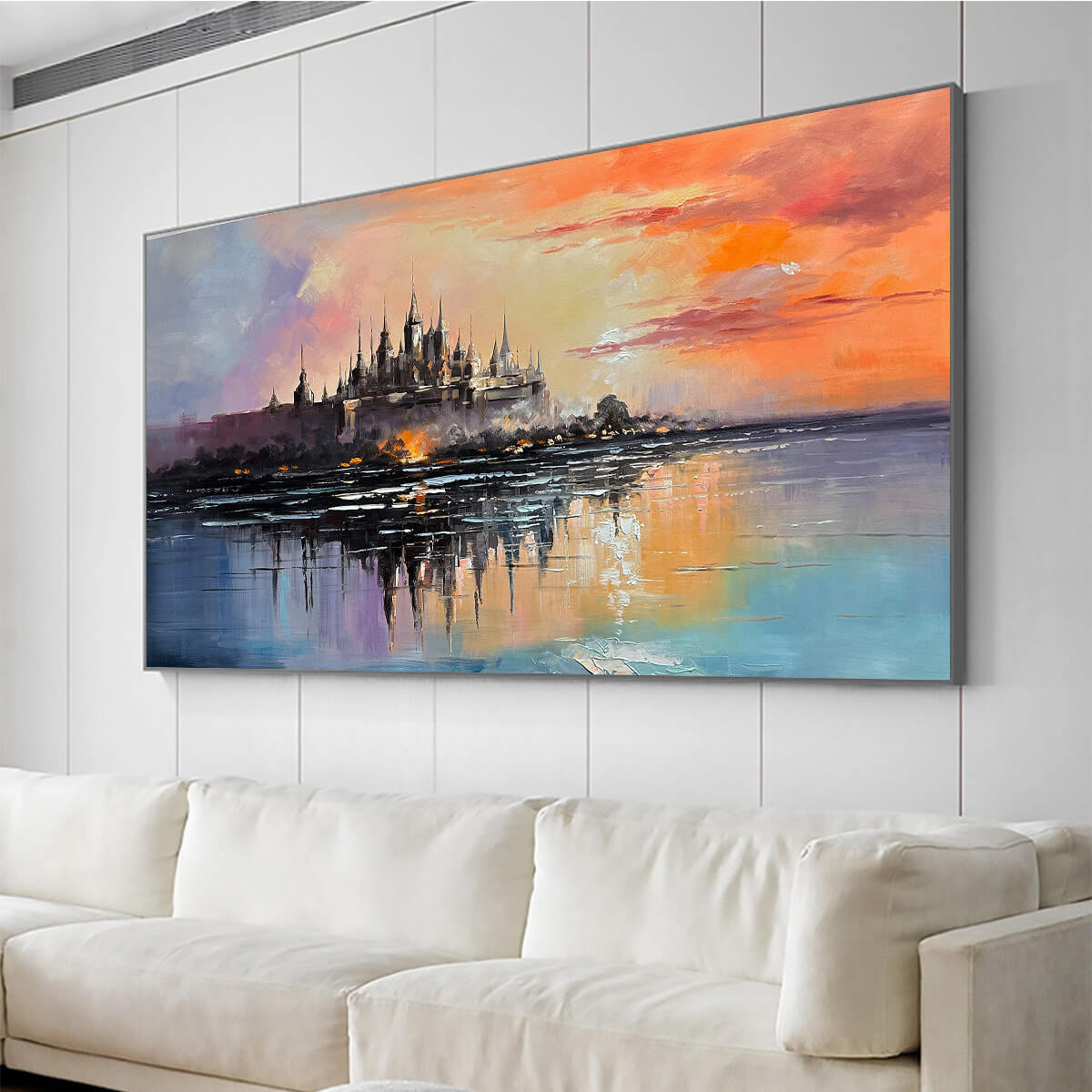 TWILIGHT KINGDOM: Panoramic Castle Landscape Oil Painting
