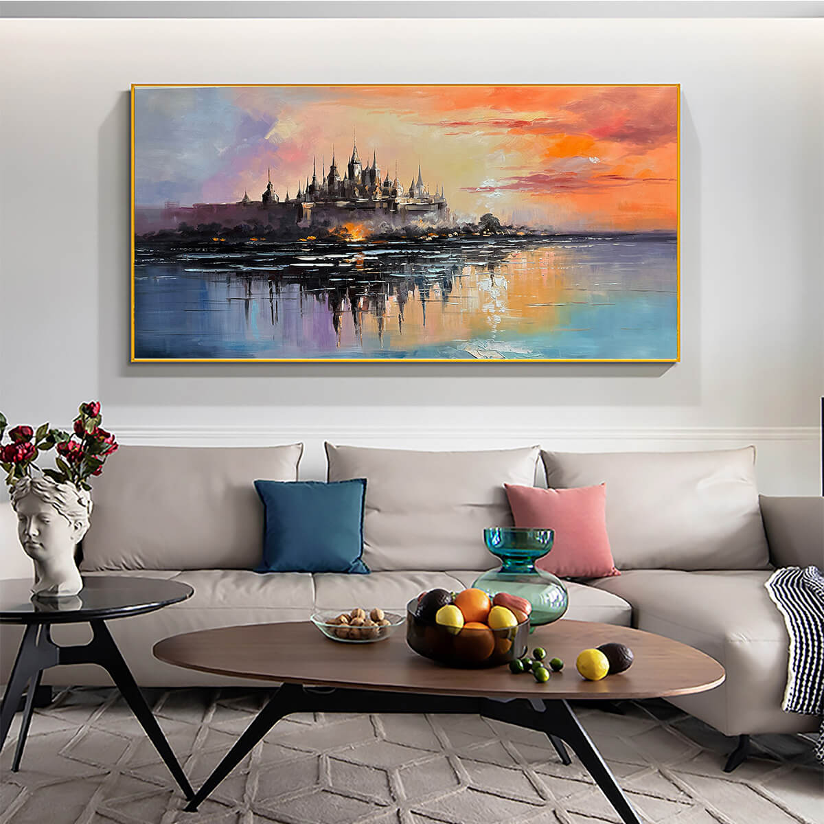 TWILIGHT KINGDOM: Panoramic Castle Landscape Oil Painting