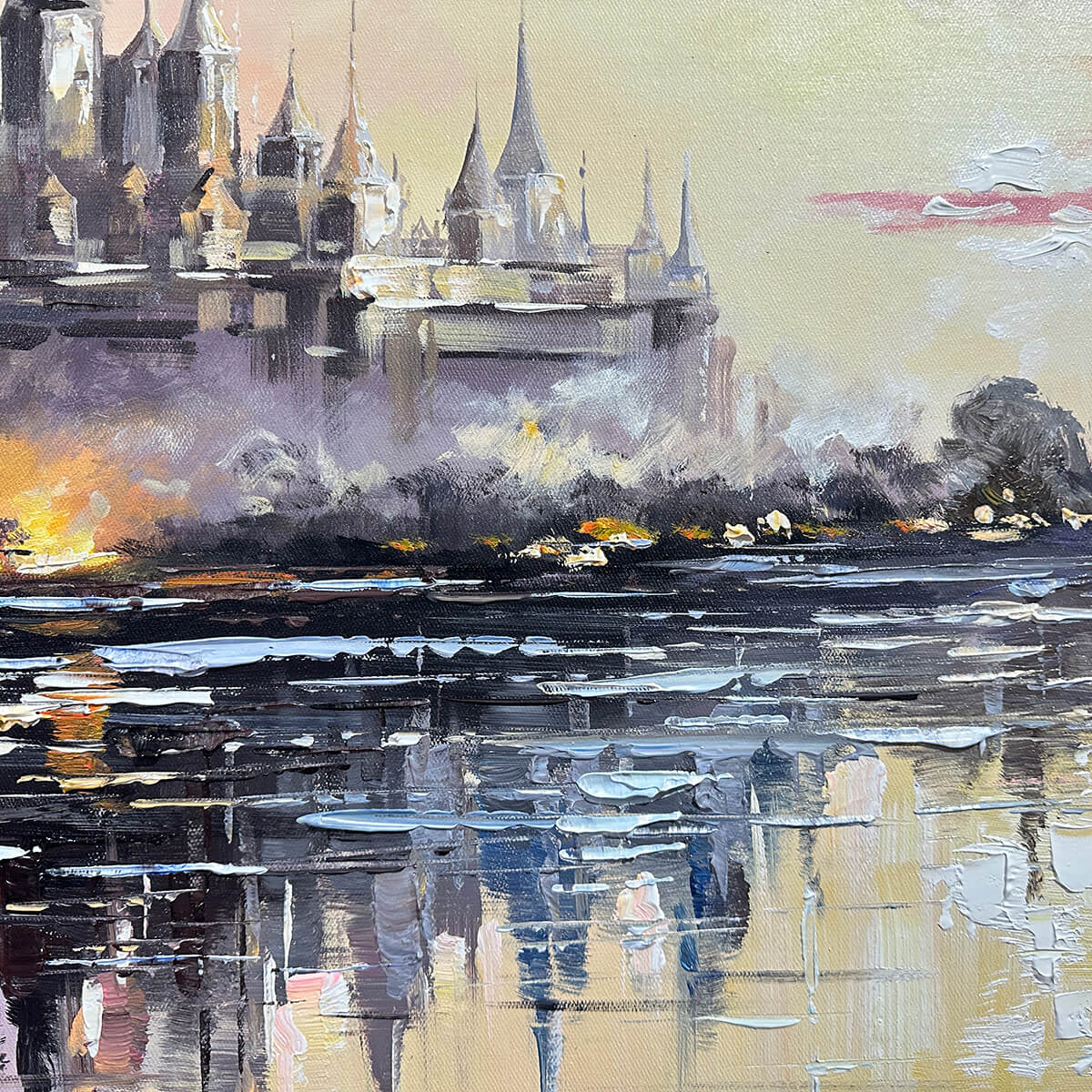 TWILIGHT KINGDOM: Panoramic Castle Landscape Oil Painting