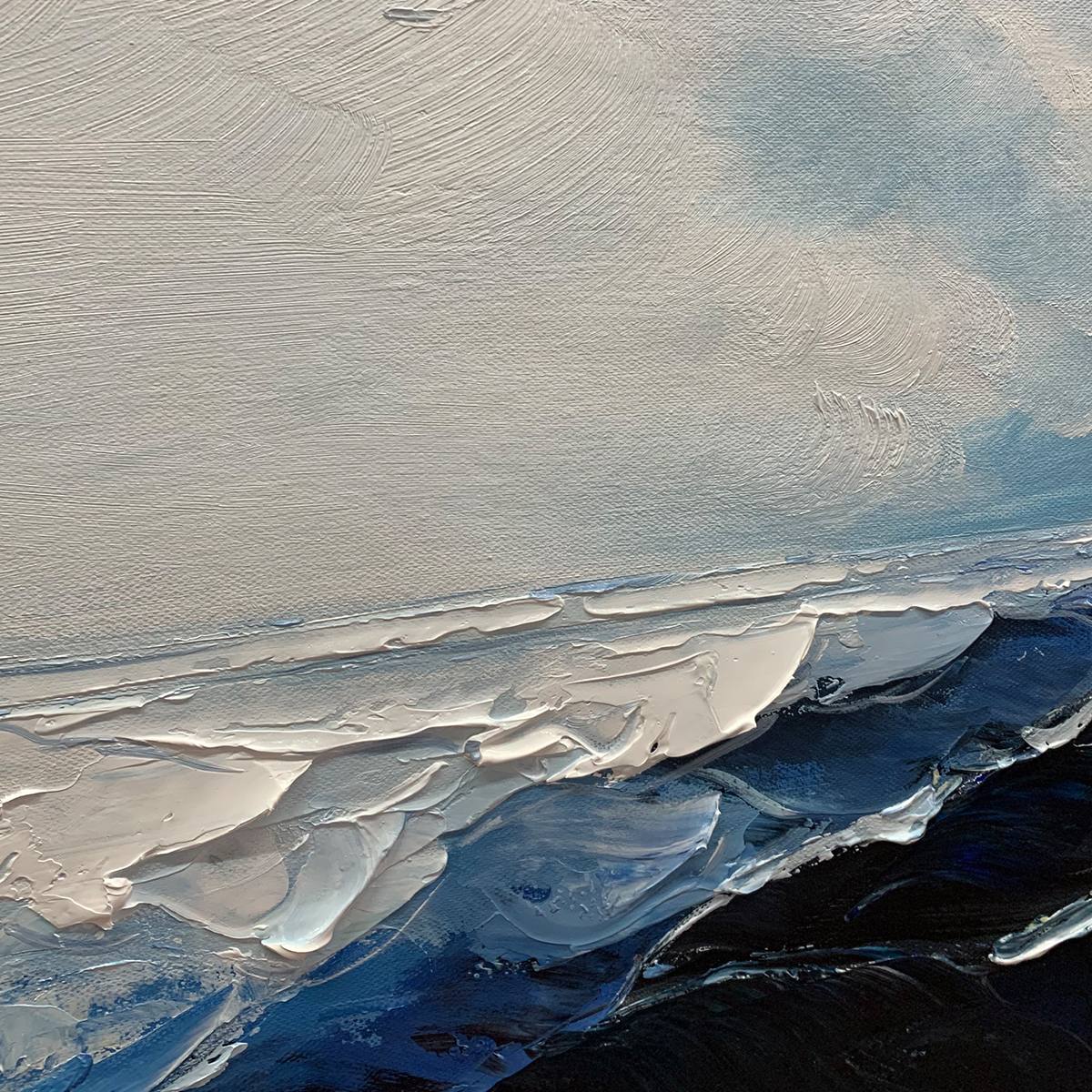 TWILIGHT SEA: Textured Abstract Ocean Oil Painting in Blue