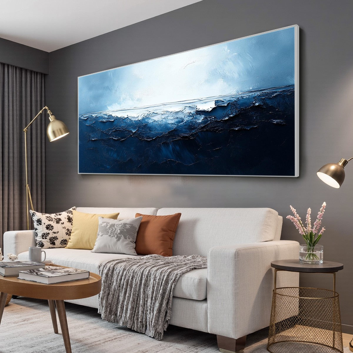 TWILIGHT SEA: Textured Abstract Ocean Oil Painting in Blue