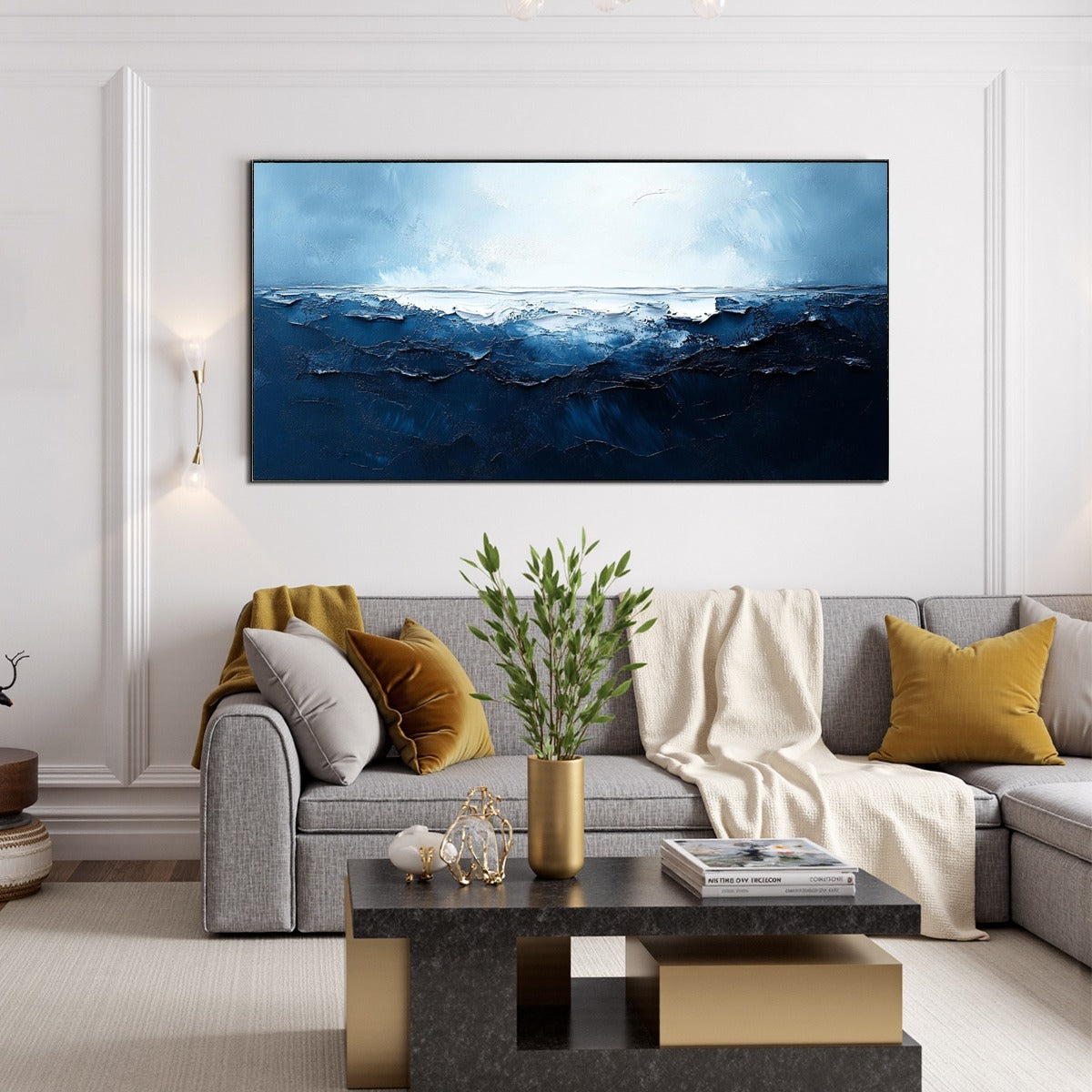 TWILIGHT SEA: Textured Abstract Ocean Oil Painting in Blue