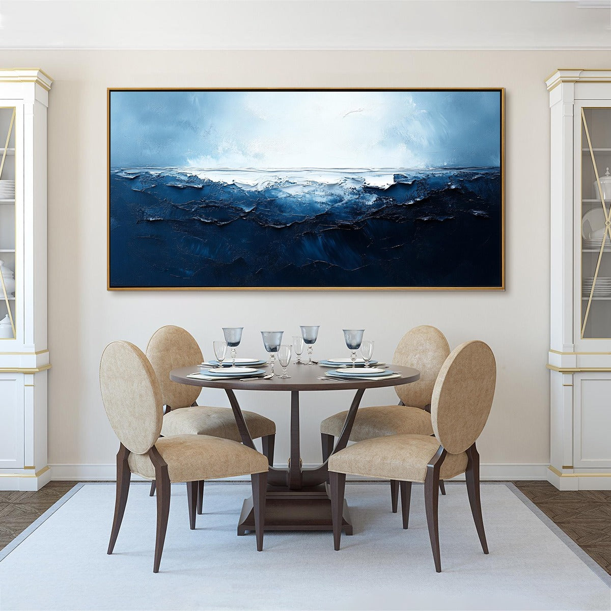 TWILIGHT SEA: Textured Abstract Ocean Oil Painting in Blue