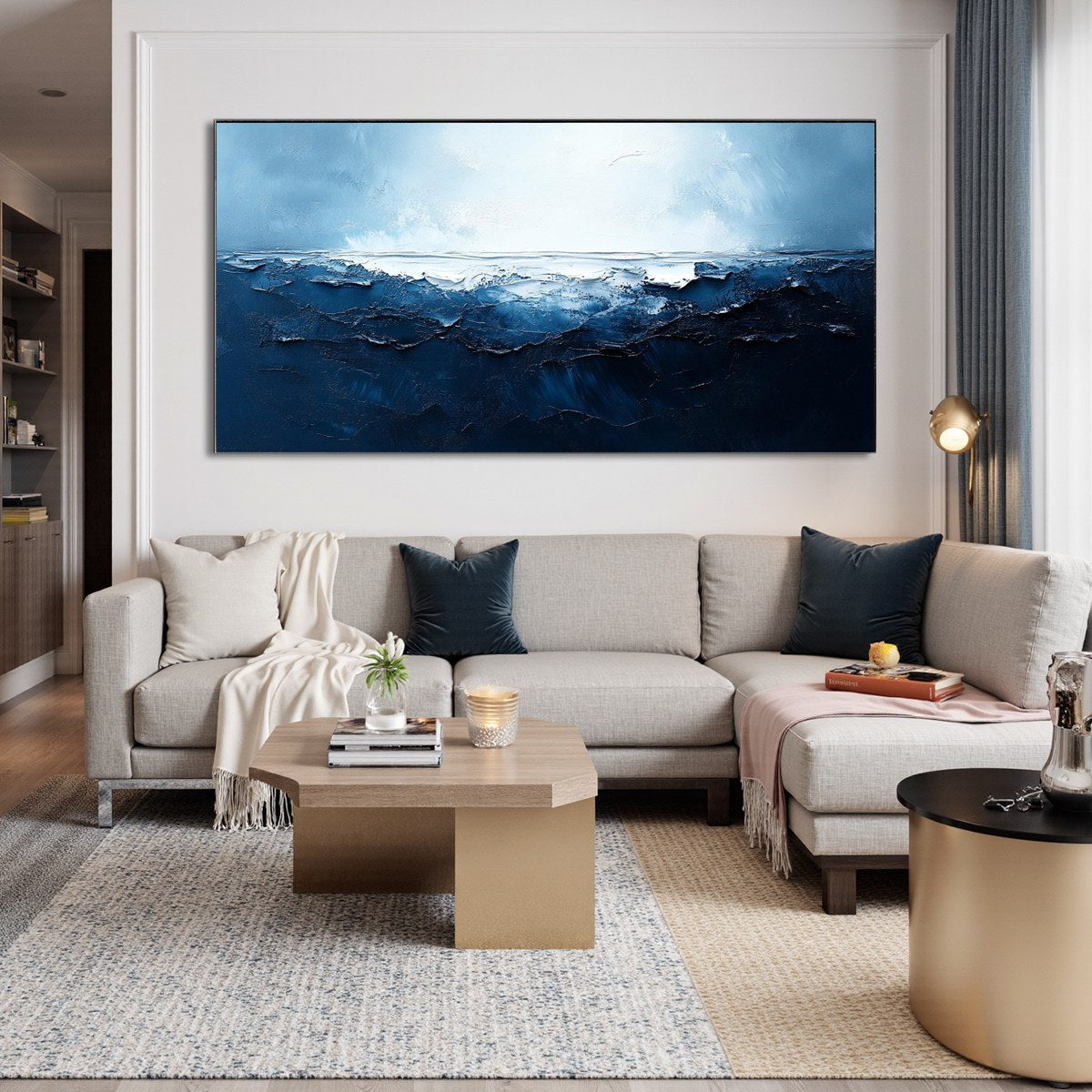 Twilight Sea: Original Abstract Ocean Oil Painting - Textured Blue Seascape Wall Art