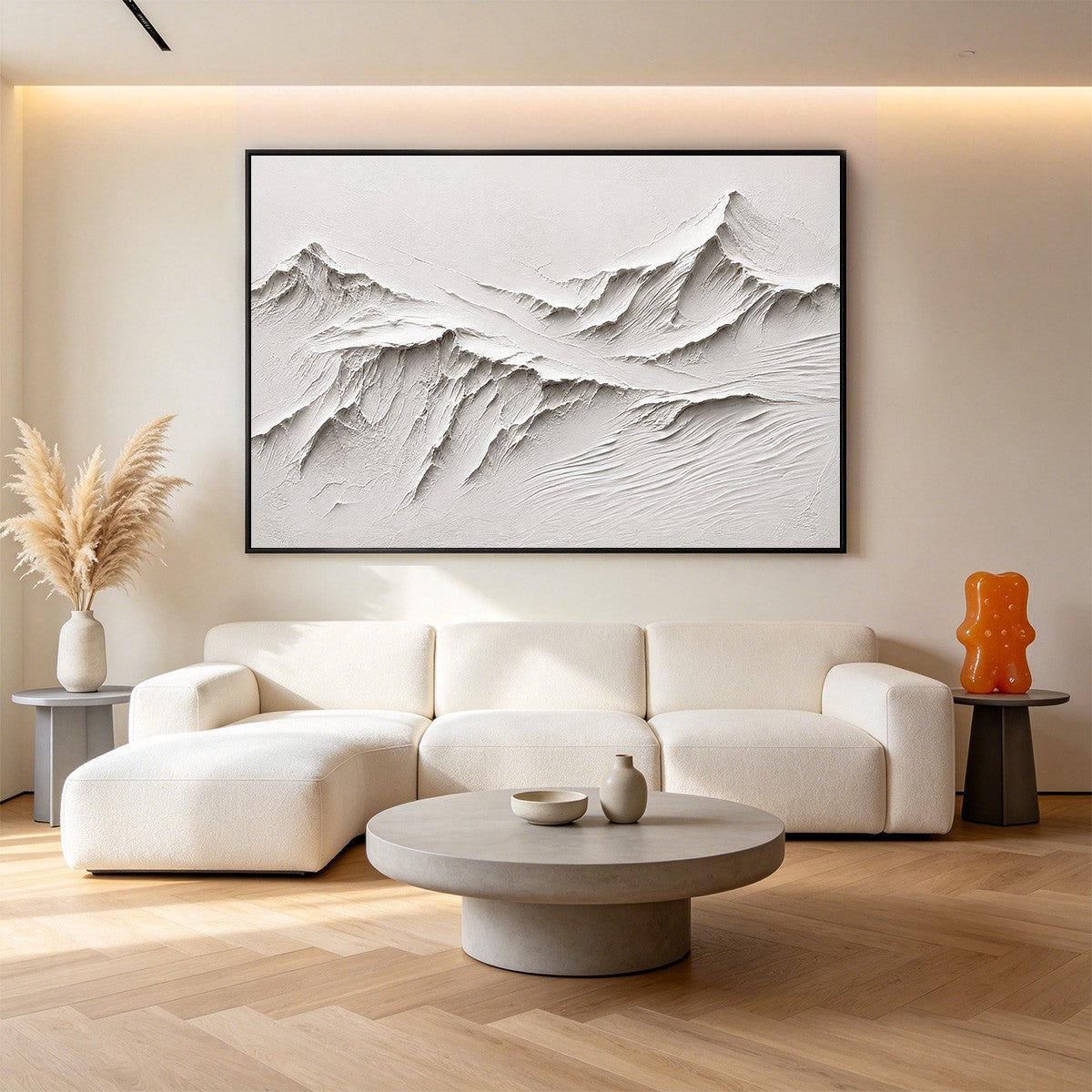 Terra Alba White Textured Mountain Painting | Abstract Wall Art