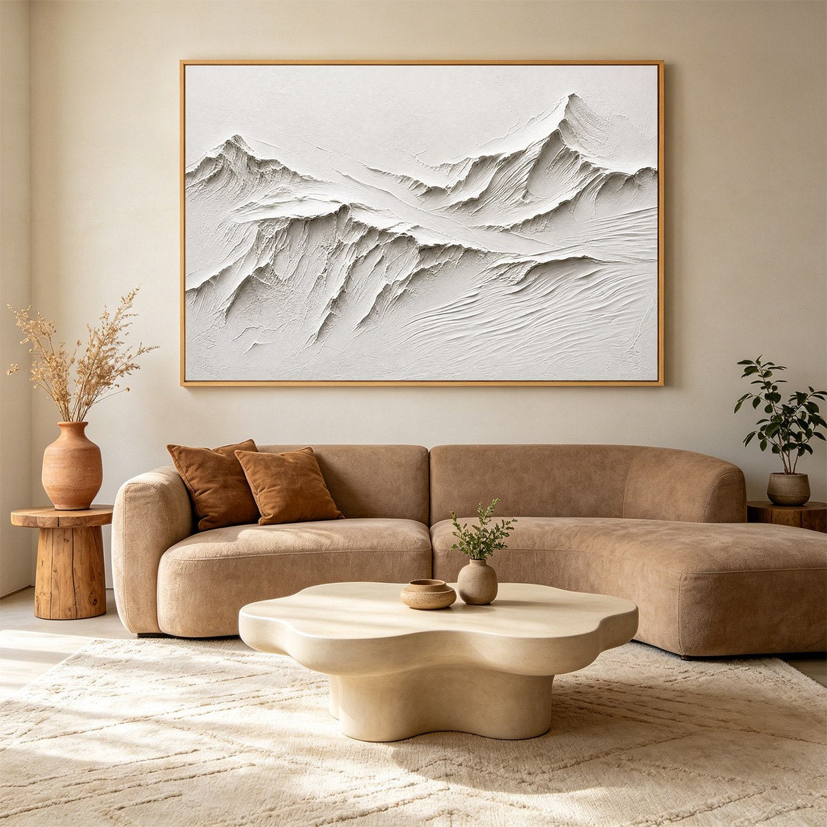 Terra Alba White Textured Mountain Painting | Abstract Wall Art