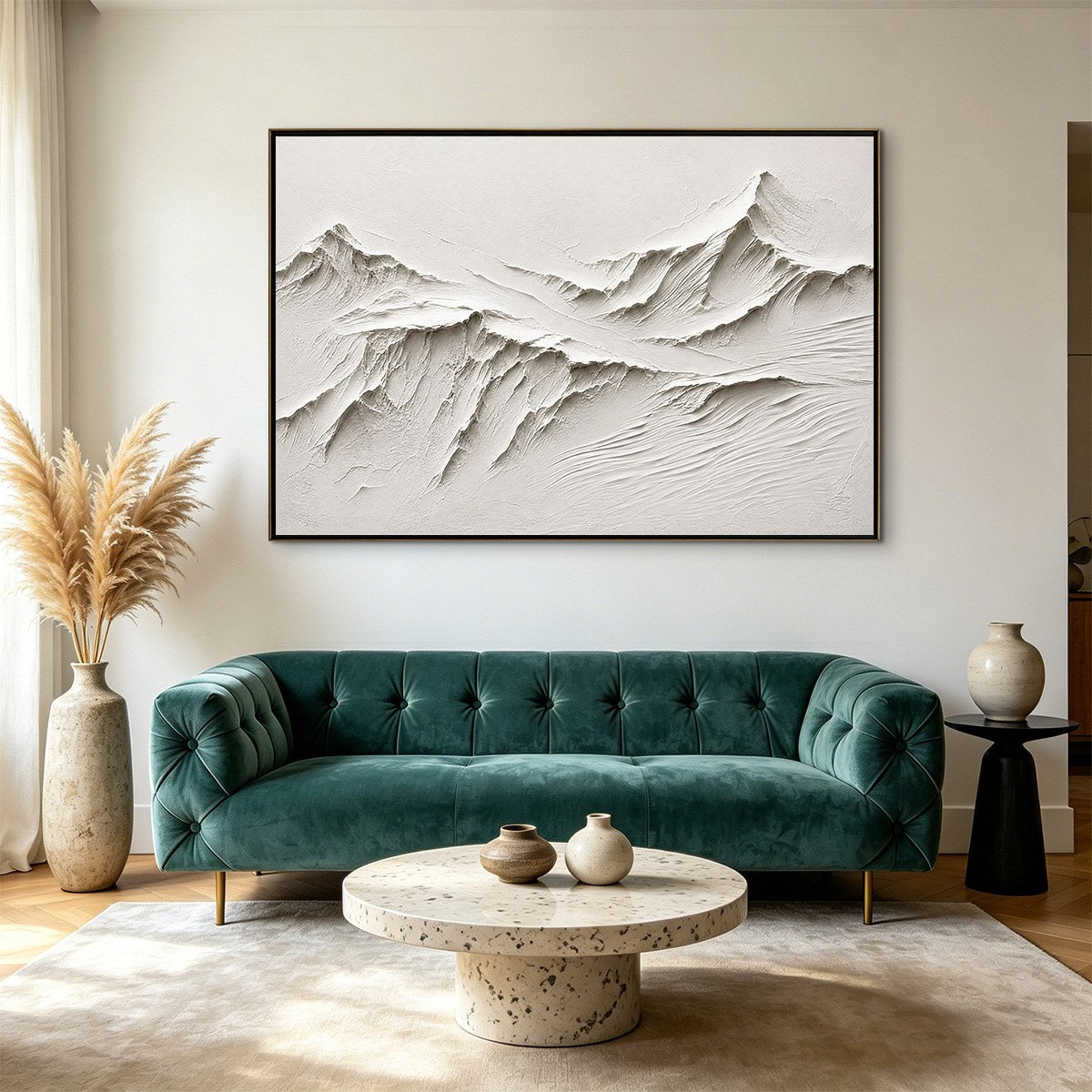 Terra Alba White Textured Mountain Painting | Abstract Wall Art