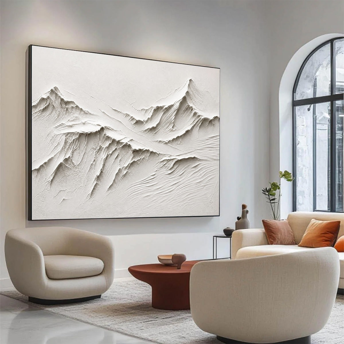 Terra Alba White Textured Mountain Painting | Abstract Wall Art