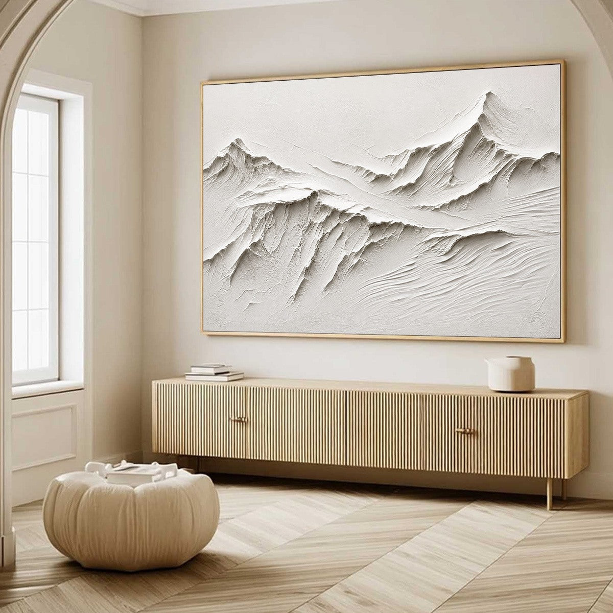 Terra Alba White Textured Mountain Painting | Abstract Wall Art