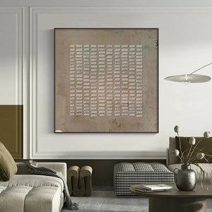 Textured Beige Grid painting by Javier Ramirez, modern minimalist art with beige tones and textured surface