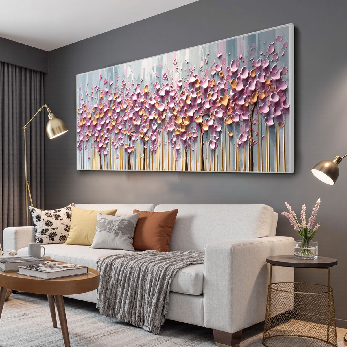 ROSEWOOD DAWN: Textured Floral Landscape Oil Painting in Pink