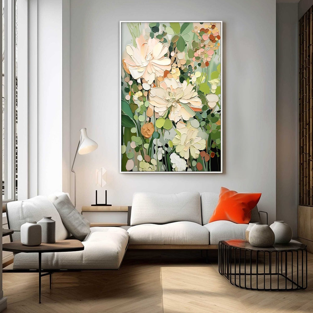 BLUSHING BLOOMS: Textured Floral Painting, Impasto Palette Knife, Vertical Canvas, Modern Floral Wall Art