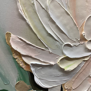 Blushing Blooms: Textured Floral Painting | Impasto Palette Knife | Vertical Canvas | Modern Floral Wall Art