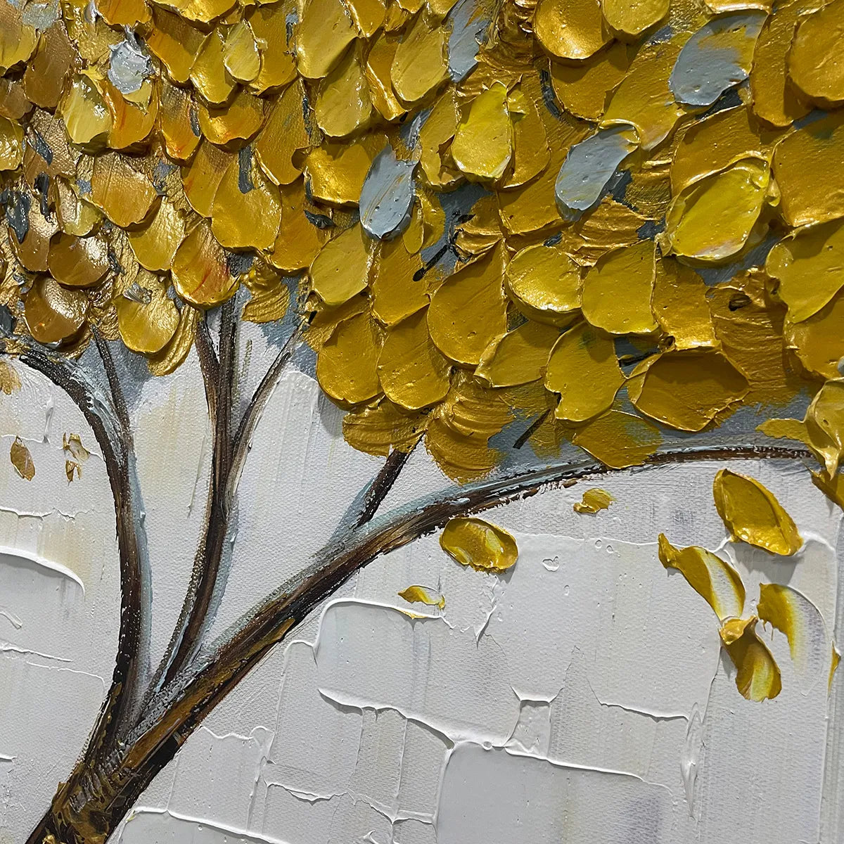GOLDEN SANCTUARY: Textured Golden Tree Oil Painting on Canvas