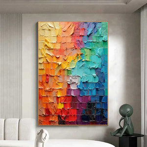 Spectrum Mosaic: Original Impasto Abstract Oil Painting - Colorful Textured Wall Art