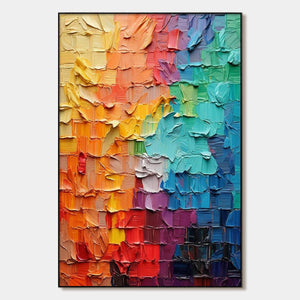 Spectrum Mosaic: Original Impasto Abstract Oil Painting - Colorful Textured Wall Art