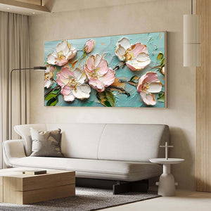 Blossom Serenade: Original Textured Impasto Floral Oil Painting - Pink and White Flower Wall Art