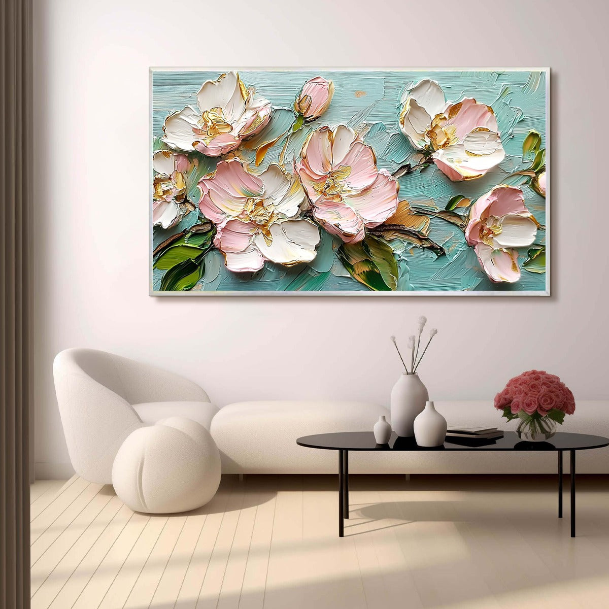 BLOSSOM SERENADE: Textured Impasto Floral Oil Painting