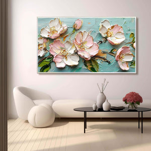 Blossom Serenade: Original Textured Impasto Floral Oil Painting - Pink and White Flower Wall Art