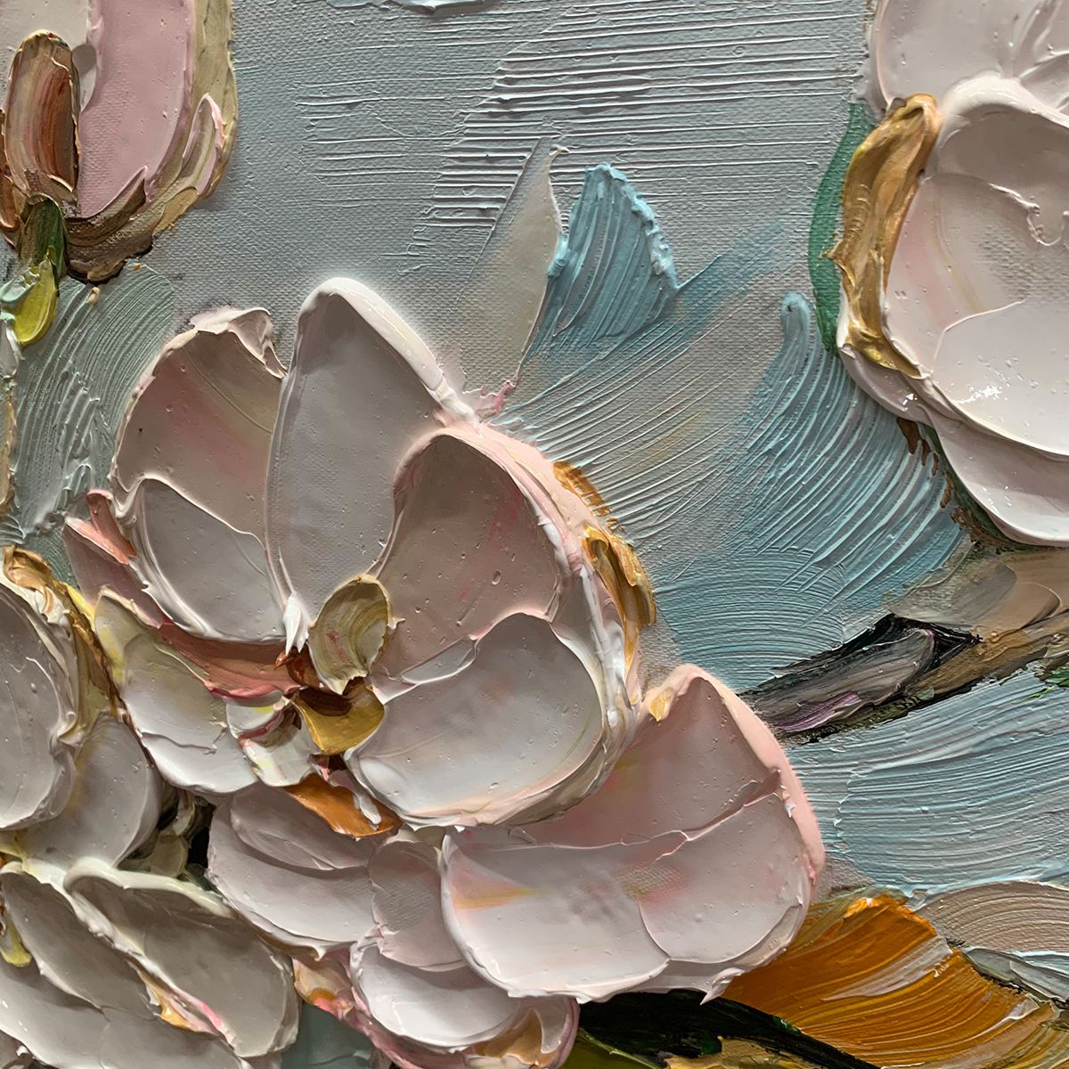 BLOSSOM SERENADE: Textured Impasto Floral Oil Painting