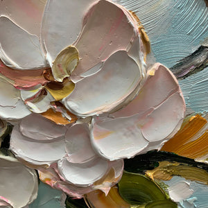 Blossom Serenade: Original Textured Impasto Floral Oil Painting - Pink and White Flower Wall Art