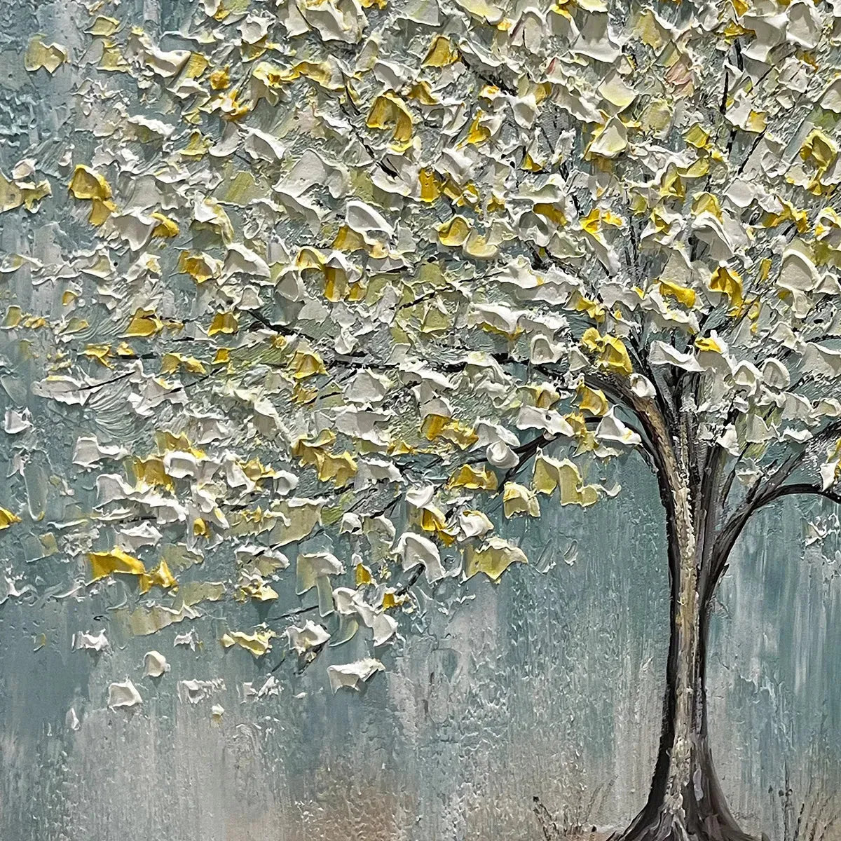 GOLDEN BLOOM: Textured Impasto Tree Painting in White and Gold