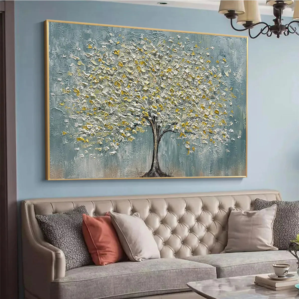 GOLDEN BLOOM: Textured Impasto Tree Painting in White and Gold