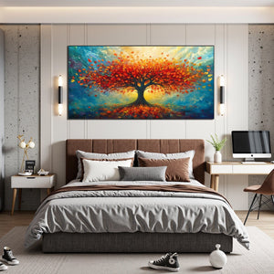 Autumn Fire: Original Textured Landscape Oil Painting - Fall Tree Wall Art