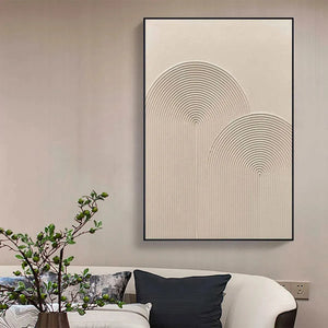 Textured Rainbow by Javier Ramirez, minimalist beige painting, modern wall art for living room