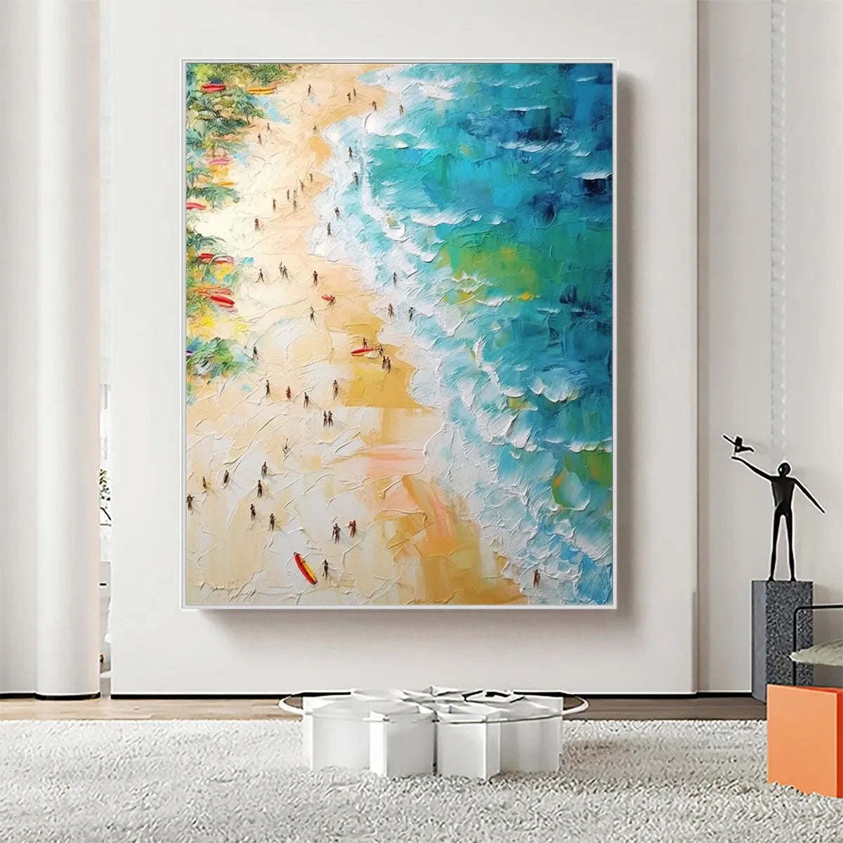 Tropical Paradise: Vertical Impasto Beach Scene Oil Painting on Canvas